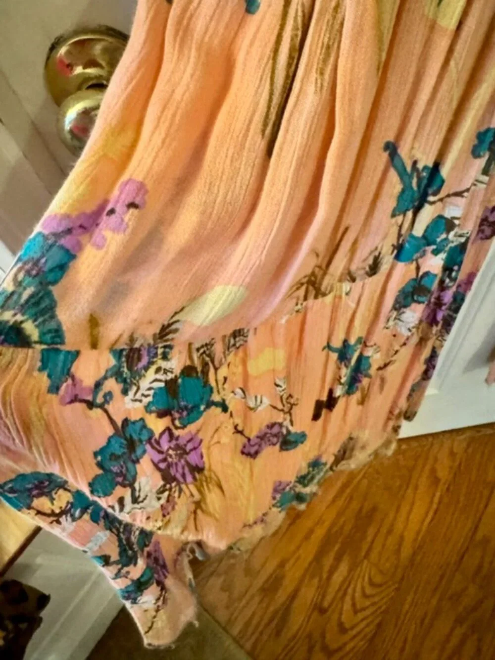 Free People FP Aloha One Boho Chick Floral Print Wide Leg Pants Light Pink Large